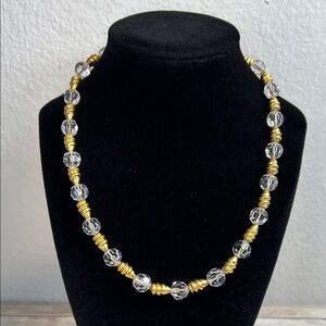 Vintage Anne Klein Gold and Clear Crystal Beaded Necklace